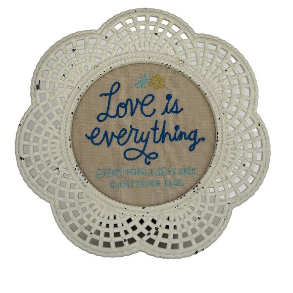 Embroidered Framed Picture "Love is Everything" Metal Cottage Hallmark Farmhouse - Picture 1 of 7